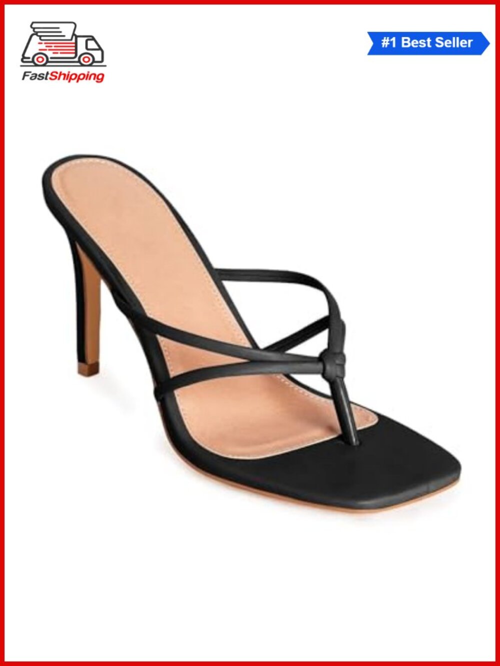 Womens Strappy Square Toe Heeled Sandals Slip On Thong Flip Flop